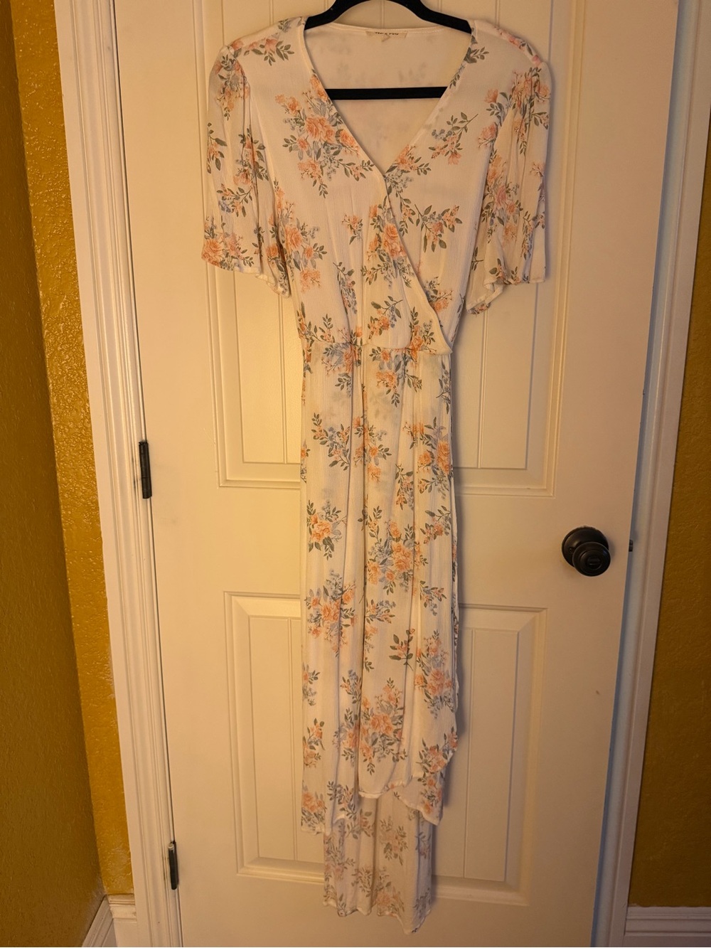 Floral Wrap Maxi Dress in Ivory and Peach